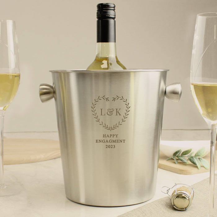 Engraved Botanical Wedding Stainless Steel Ice Bucket