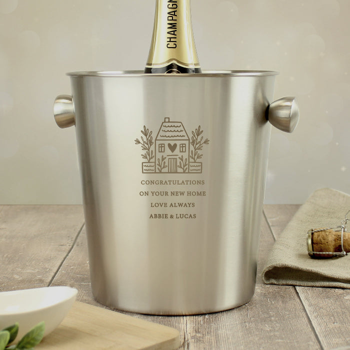 Engraved House Stainless Steel Ice Bucket