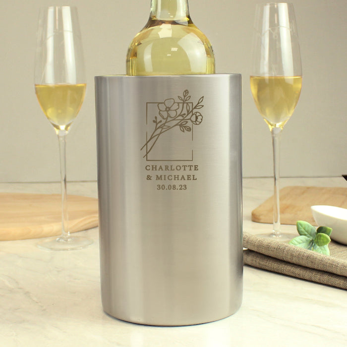 Engraved Botanical Wedding Wine Cooler