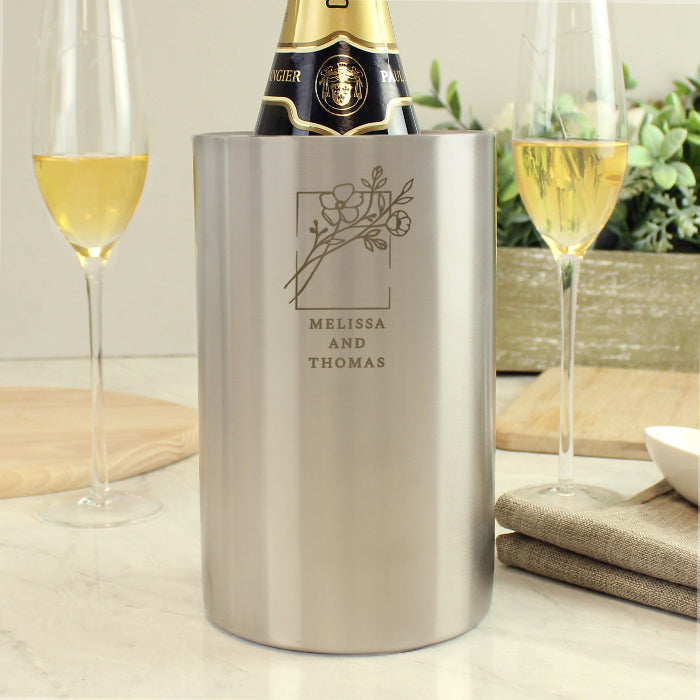 Engraved Botanical Wedding Wine Cooler