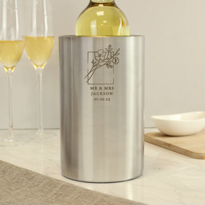 Engraved Botanical Wedding Wine Cooler