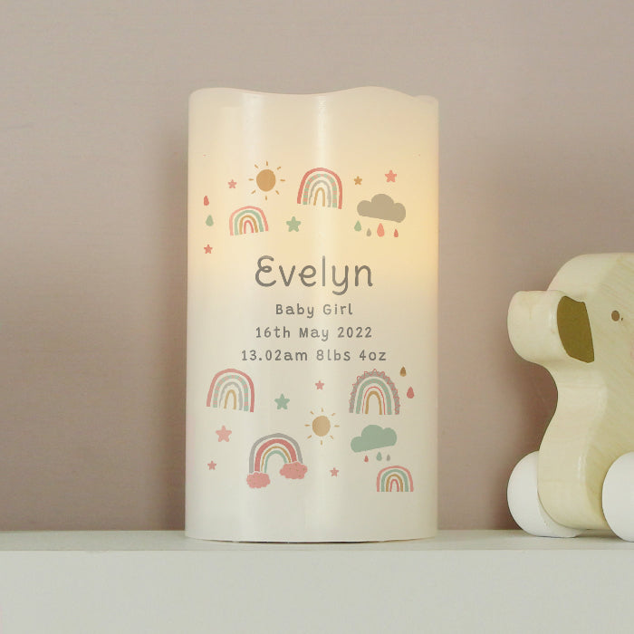 Personalised Rainbow New Baby Night Light LED Candle