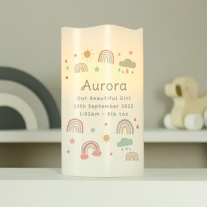 Personalised Rainbow New Baby Night Light LED Candle