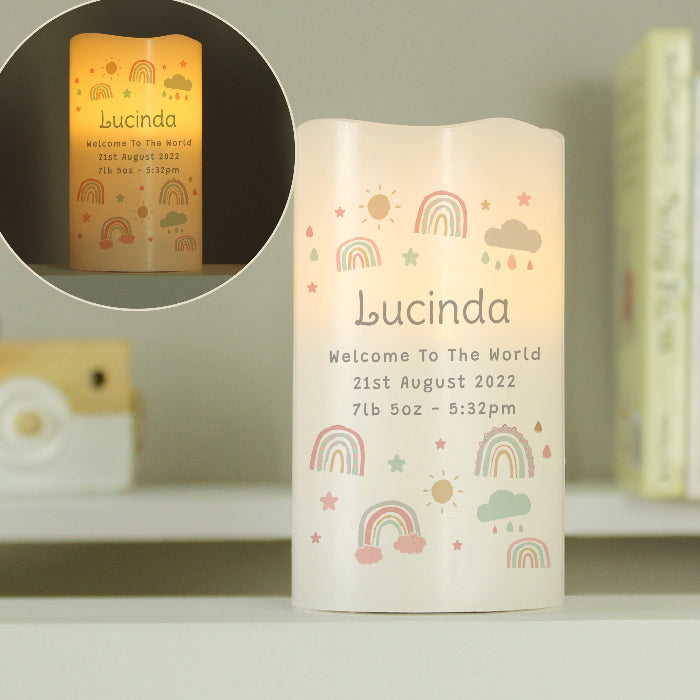 Personalised Rainbow New Baby Night Light LED Candle