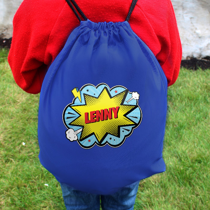 Personalised Superhero Comic Book Blue Swim & Kit Bag