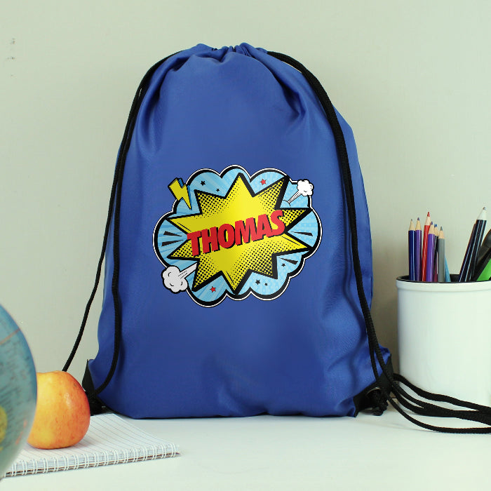 Personalised Superhero Comic Book Blue Swim & Kit Bag