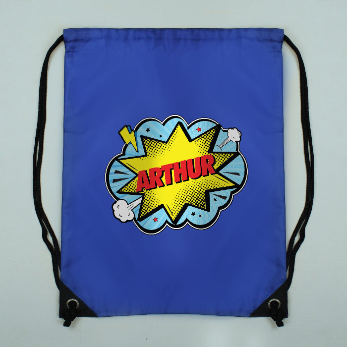 Personalised Superhero Comic Book Blue Swim & Kit Bag
