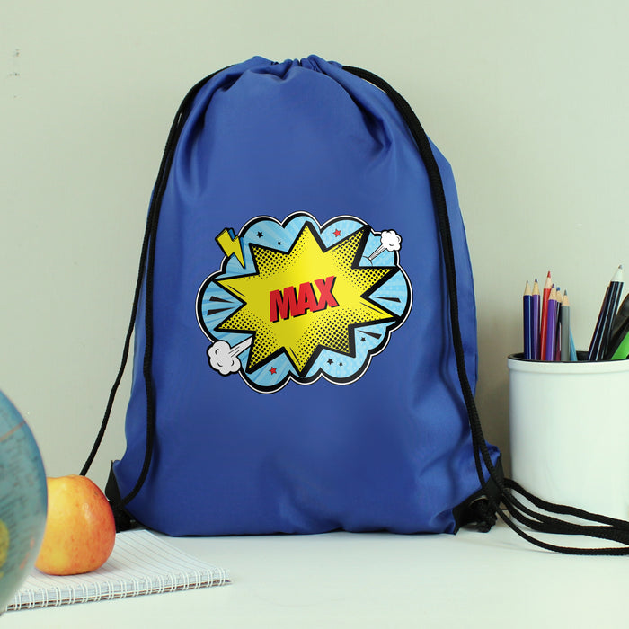 Personalised Superhero Comic Book Blue Kit Bag