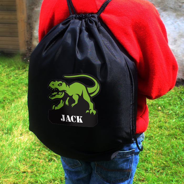 Personalised Dinosaur Black Swim & Kit Bag