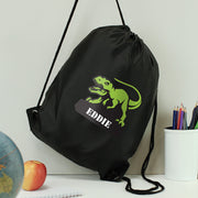 Personalised Dinosaur Black Swim & Kit Bag