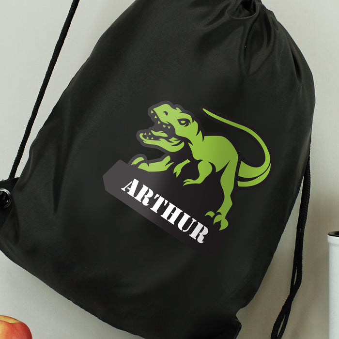 Personalised Dinosaur Black Swim & Kit Bag