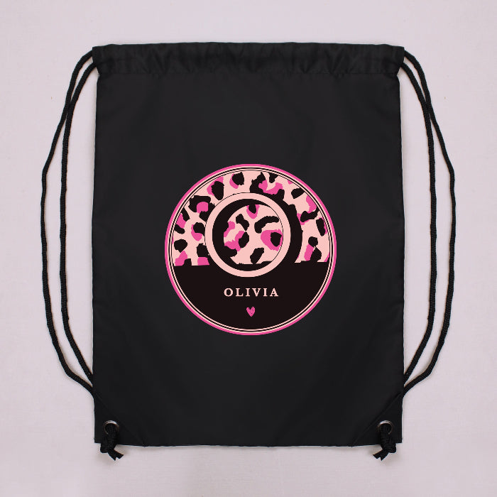 Personalised Leopard Print Pink Black Swim & Kit Bag