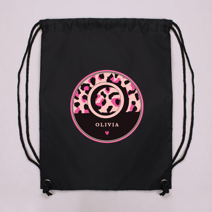 Personalised Leopard Print Pink Black Swim & Kit Bag