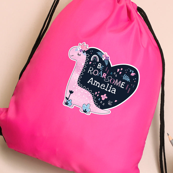 Personalised Girl Dinosaur Pink Swim & Kit Bag