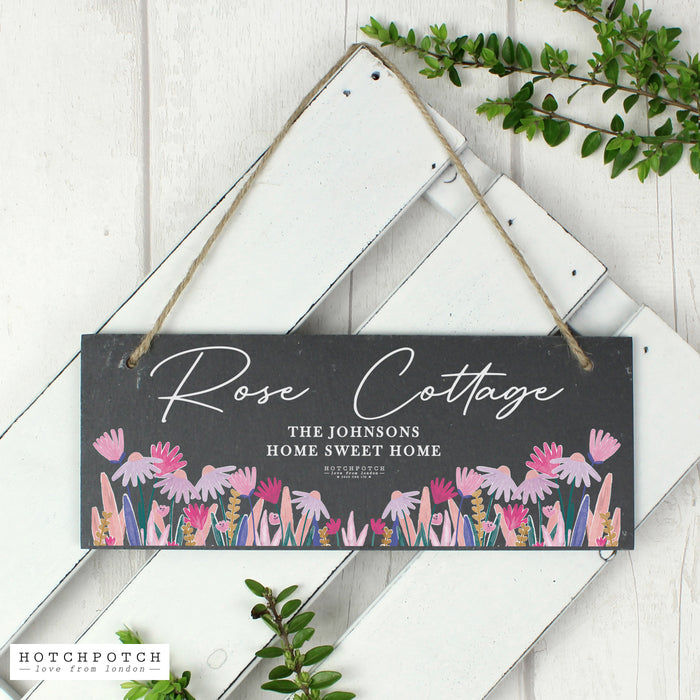 Personalised Hotchpotch Wild Flower Hanging Slate Sign Plaque