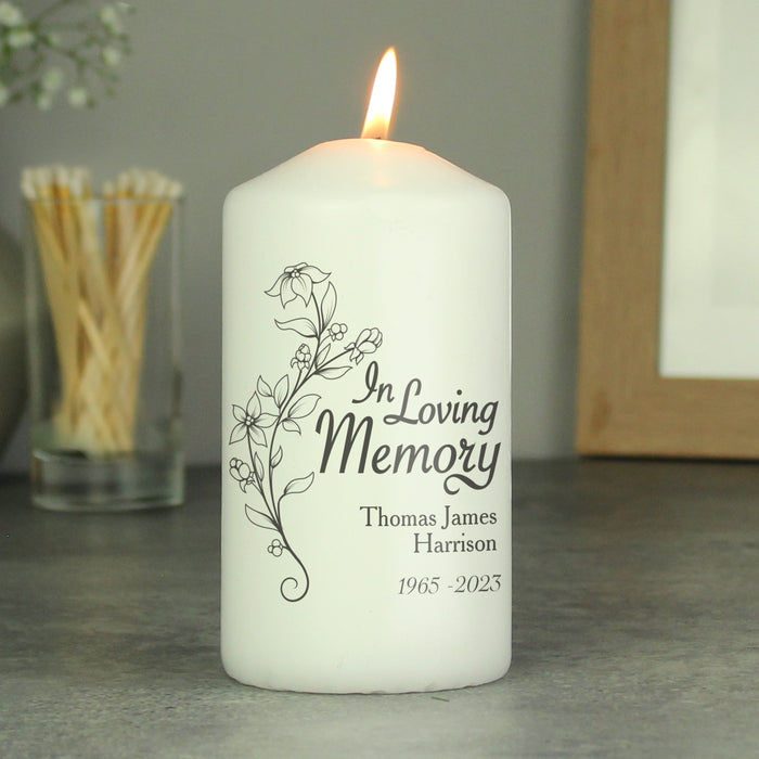 Personalised In Loving Memory Memorial Pillar Candle