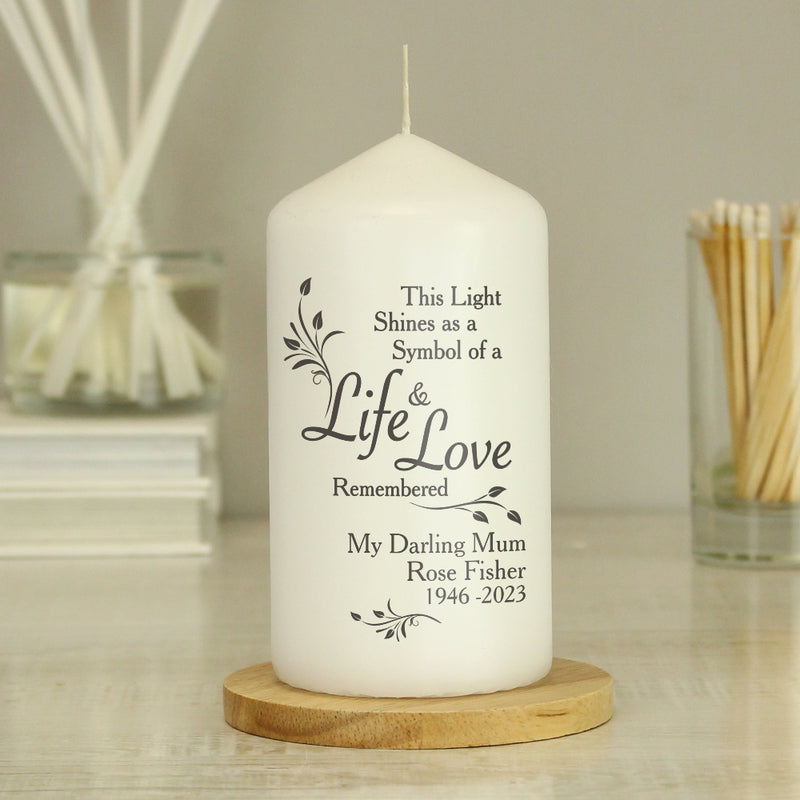 Personalised Life & Love Memorial Pillar Candle