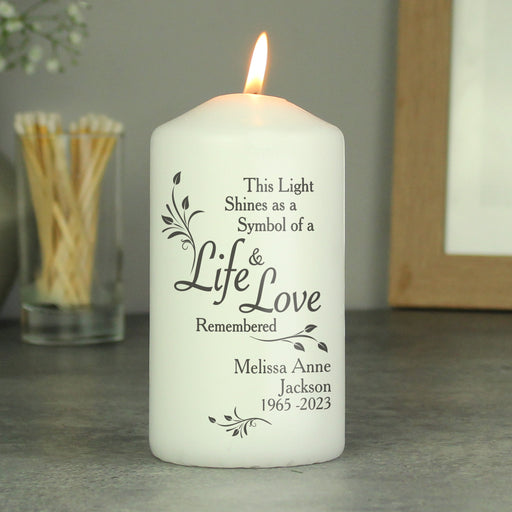 Personalised Life & Love Memorial Pillar Candle