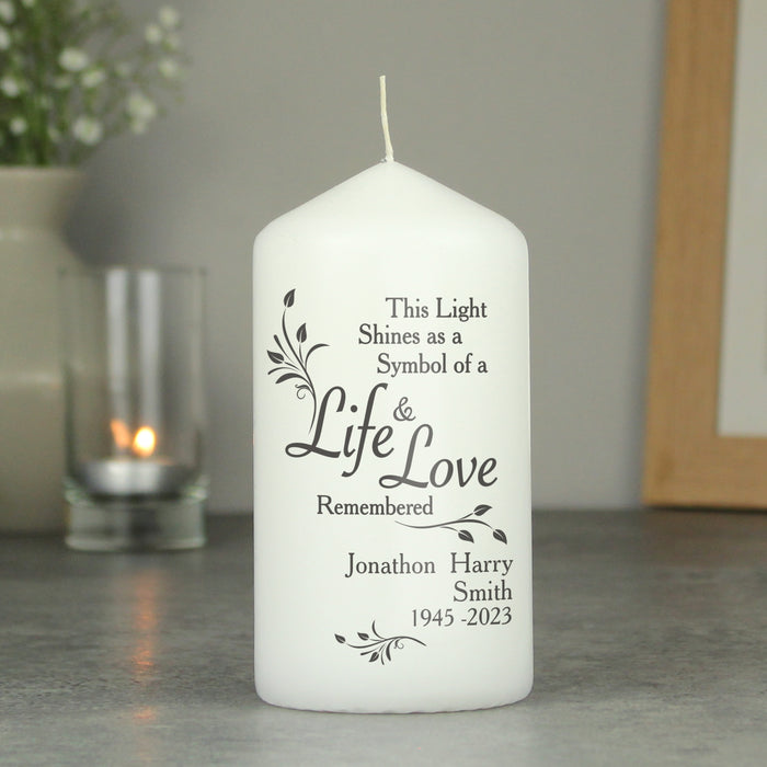 Personalised Life & Love Memorial Pillar Candle