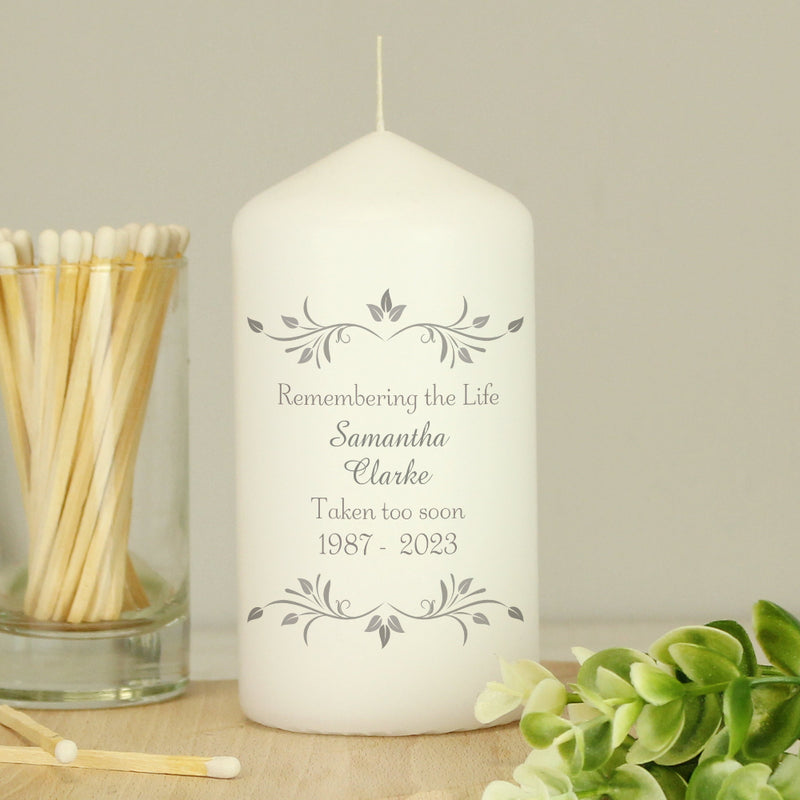 Personalised Sentiments Memorial Pillar Candle