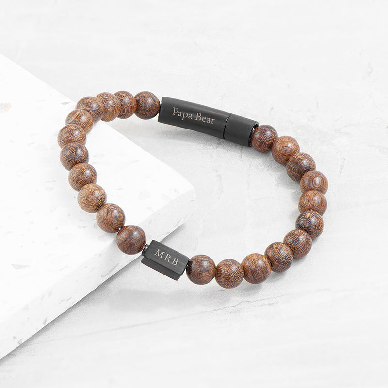 Personalised Men's Black Clasp Wooden Bracelet
