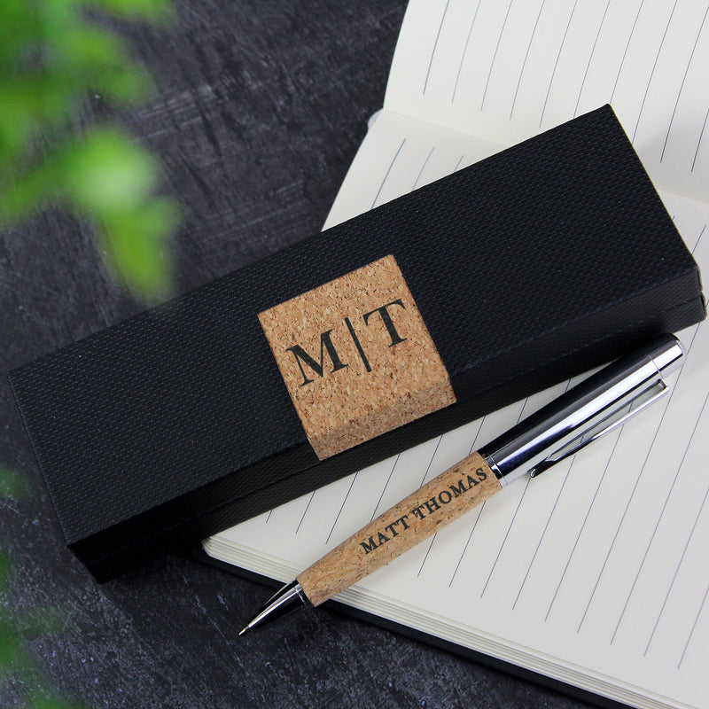 Personalised Initial & Name Cork Pen & Box Set