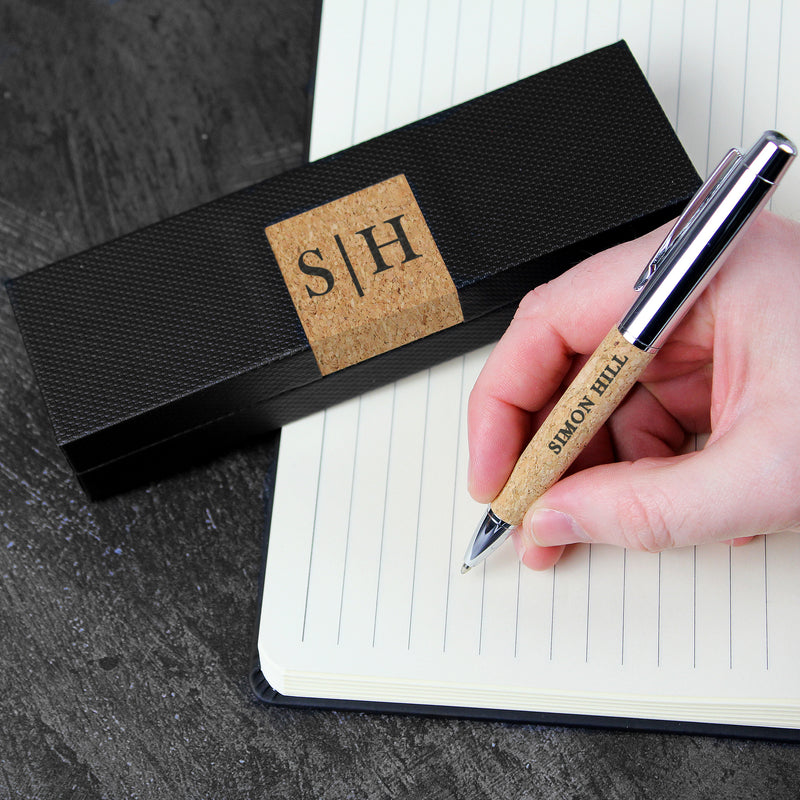 Personalised Initial & Name Cork Pen & Box Set