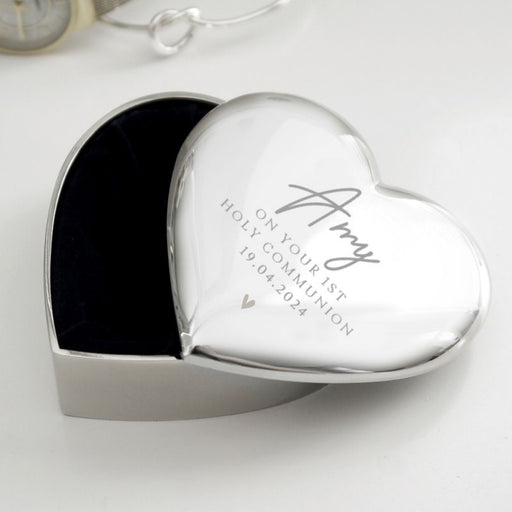 Personalised Engraved 1st Holy Communion Silver Heart Trinket Box