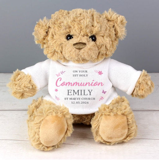 Personalised 1st Holy Communion Teddy Bear - Pink Text