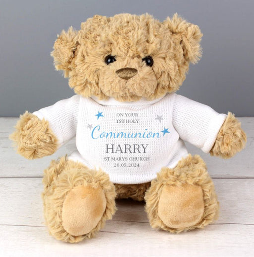 Personalised 1st Holy Communion Teddy Bear - Blue Text