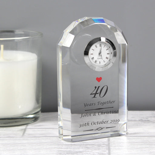 Personalised Ruby 40th Wedding Anniversary Crystal Clock Gift