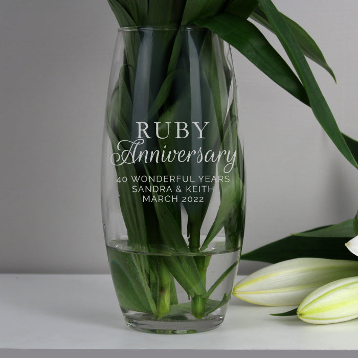 Engraved Ruby 40th Anniversary Glass Vase