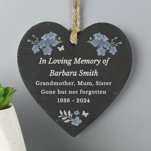 Personalised Memorial Forget Me Not Slate Heart Sign