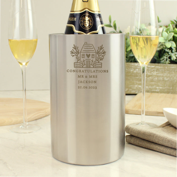 Engraved House Stainless Steel Wine Cooler