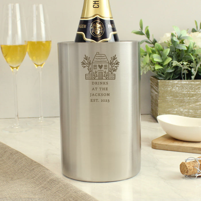 Engraved House Stainless Steel Wine Cooler