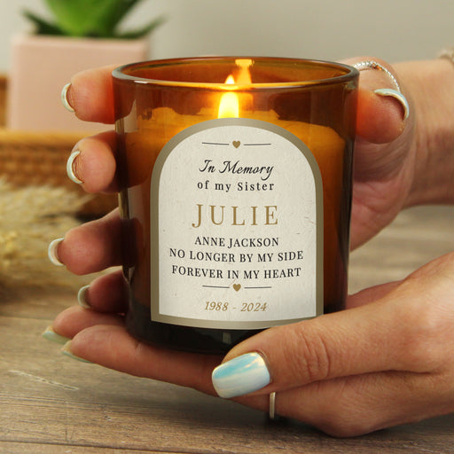 Personalised In Loving Memory Memorial Amber Glass Candle