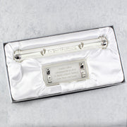 Personalised Christening Silver Plated Certificate Holder With Stand