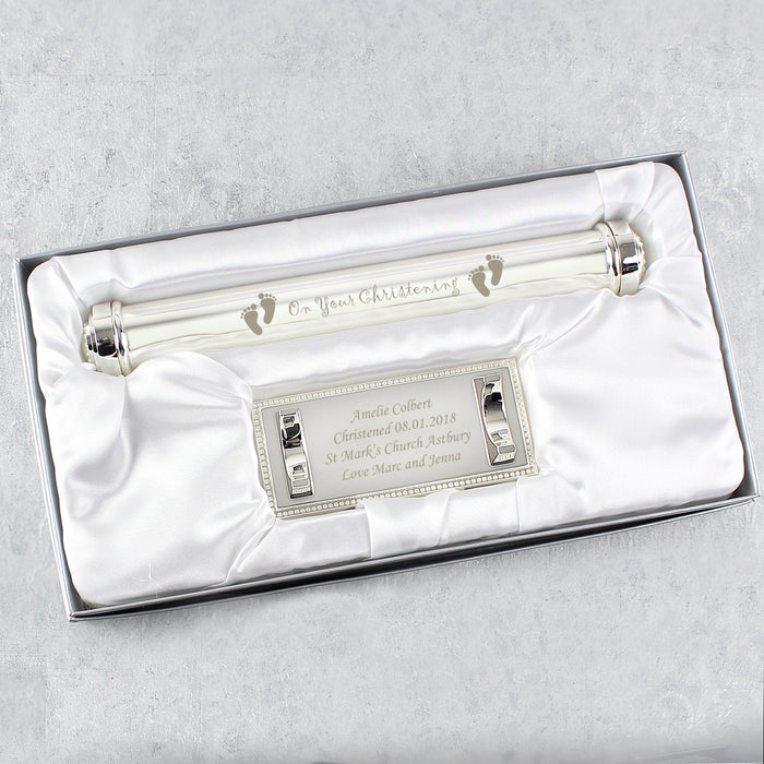 Personalised Christening Silver Plated Certificate Holder With Stand