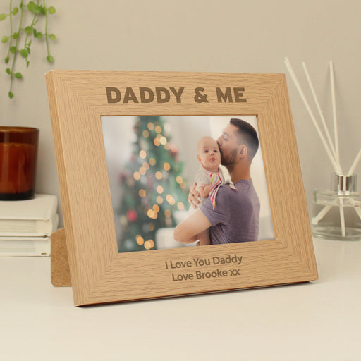 Personalised Daddy & Me Landscape Oak Finish Photo Frame 5x7