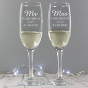 Personalised Mr & Mrs Wedding Flute Glasses