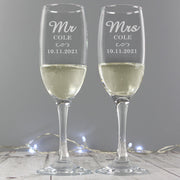 Personalised Mr & Mrs Wedding Flute Glasses