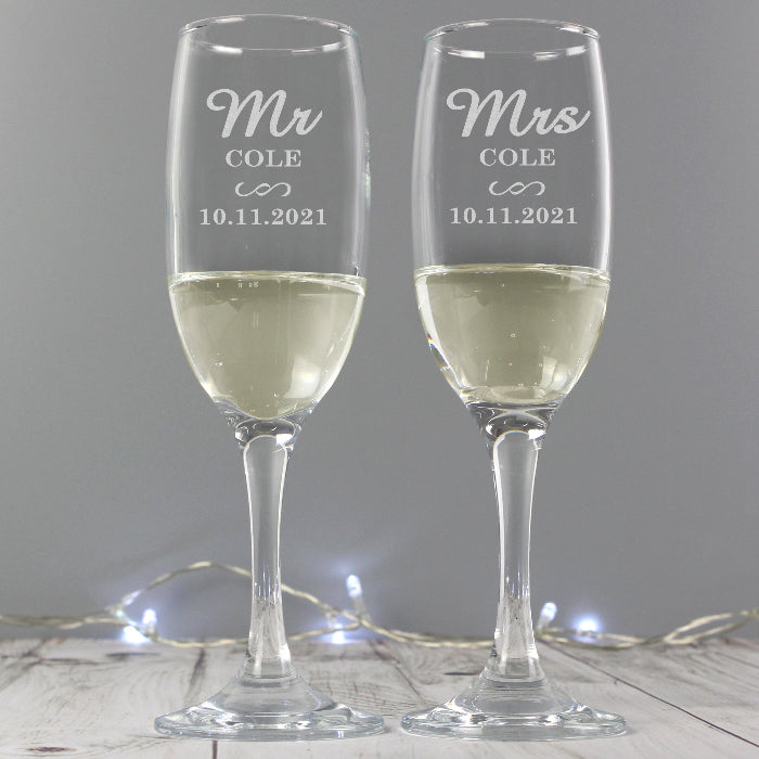 Personalised Mr & Mrs Wedding Flute Glasses