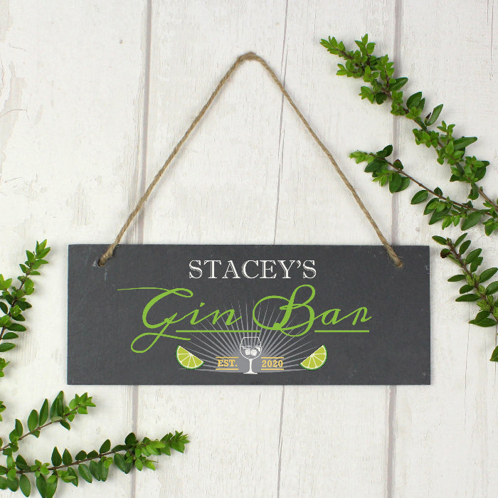 Personalised Gin Bar Printed Hanging Slate Sign | Gin Lover Gift
