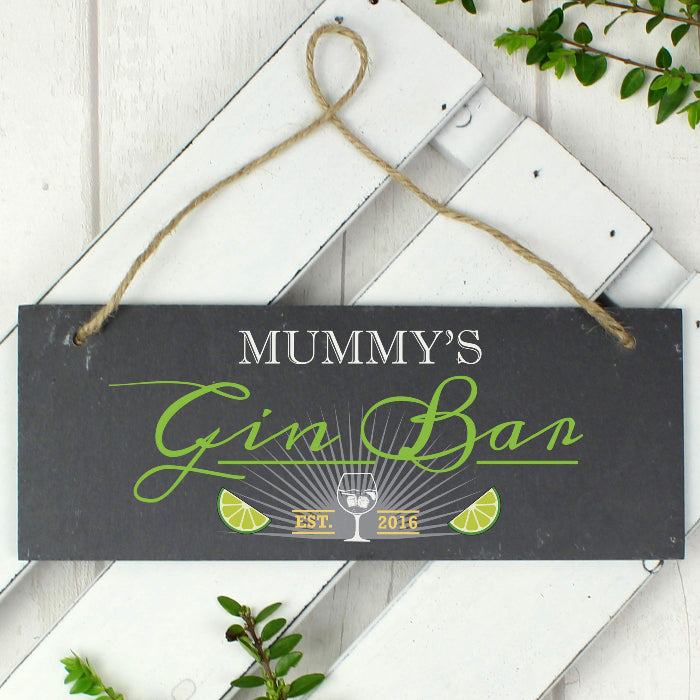 Personalised Gin Bar Printed Hanging Slate Sign | Gin Lover Gift