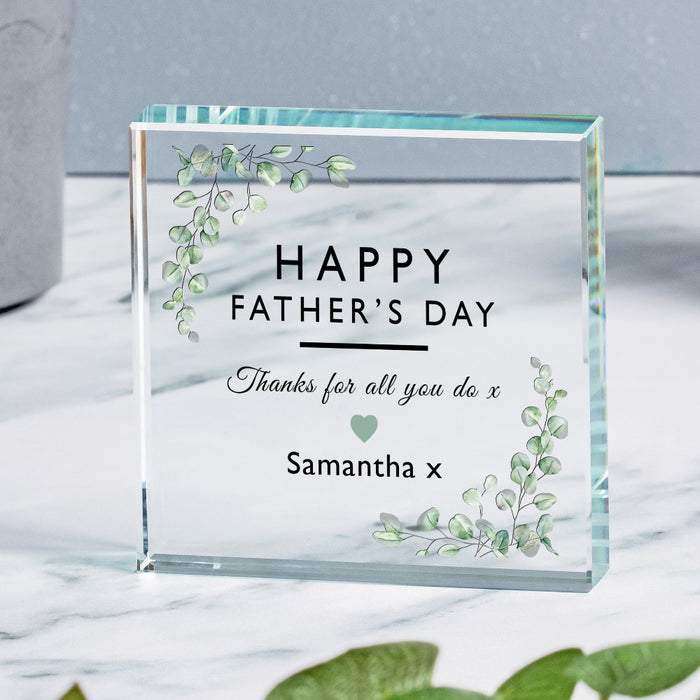 Personalised Happy Fathers Day Crystal Glass Block