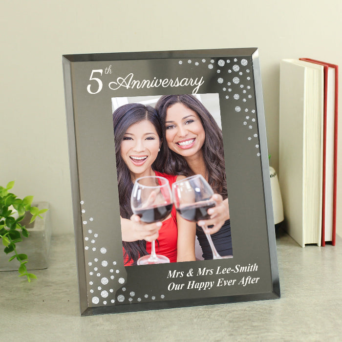 Personalised ANY YEAR Anniversary Diamante Glass Photo Frame 6 X 4