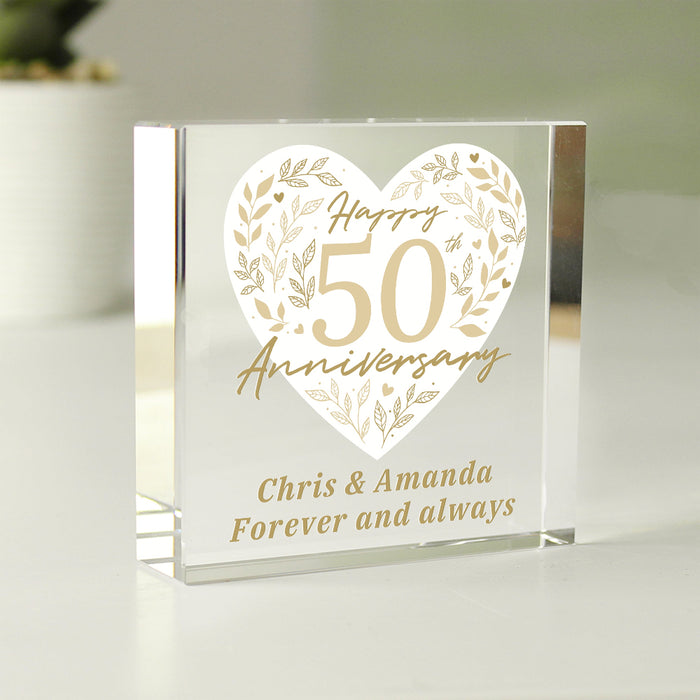 Personalised 50th Golden Wedding Anniversary Crystal Glass Block