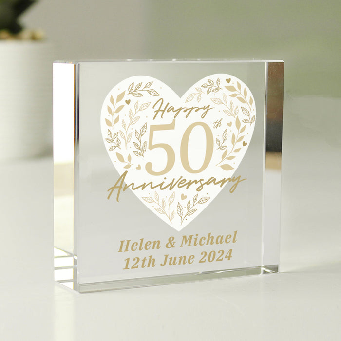 Personalised 50th Golden Wedding Anniversary Crystal Glass Block