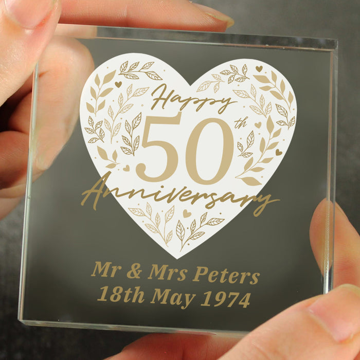 Personalised 50th Golden Wedding Anniversary Crystal Glass Block