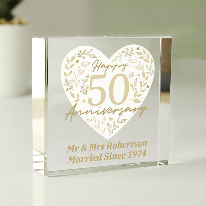 Personalised 50th Golden Wedding Anniversary Crystal Glass Block